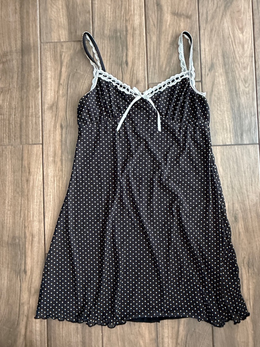 RSQ Black and White Polka Dot Slip with White Lace Trim